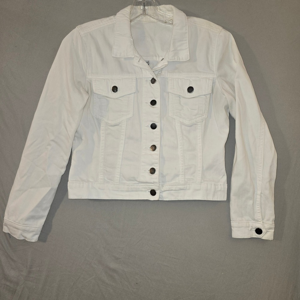 KUT from the Kloth Denim Jacket SP Women White Stretch Cotton Trucker Coat
